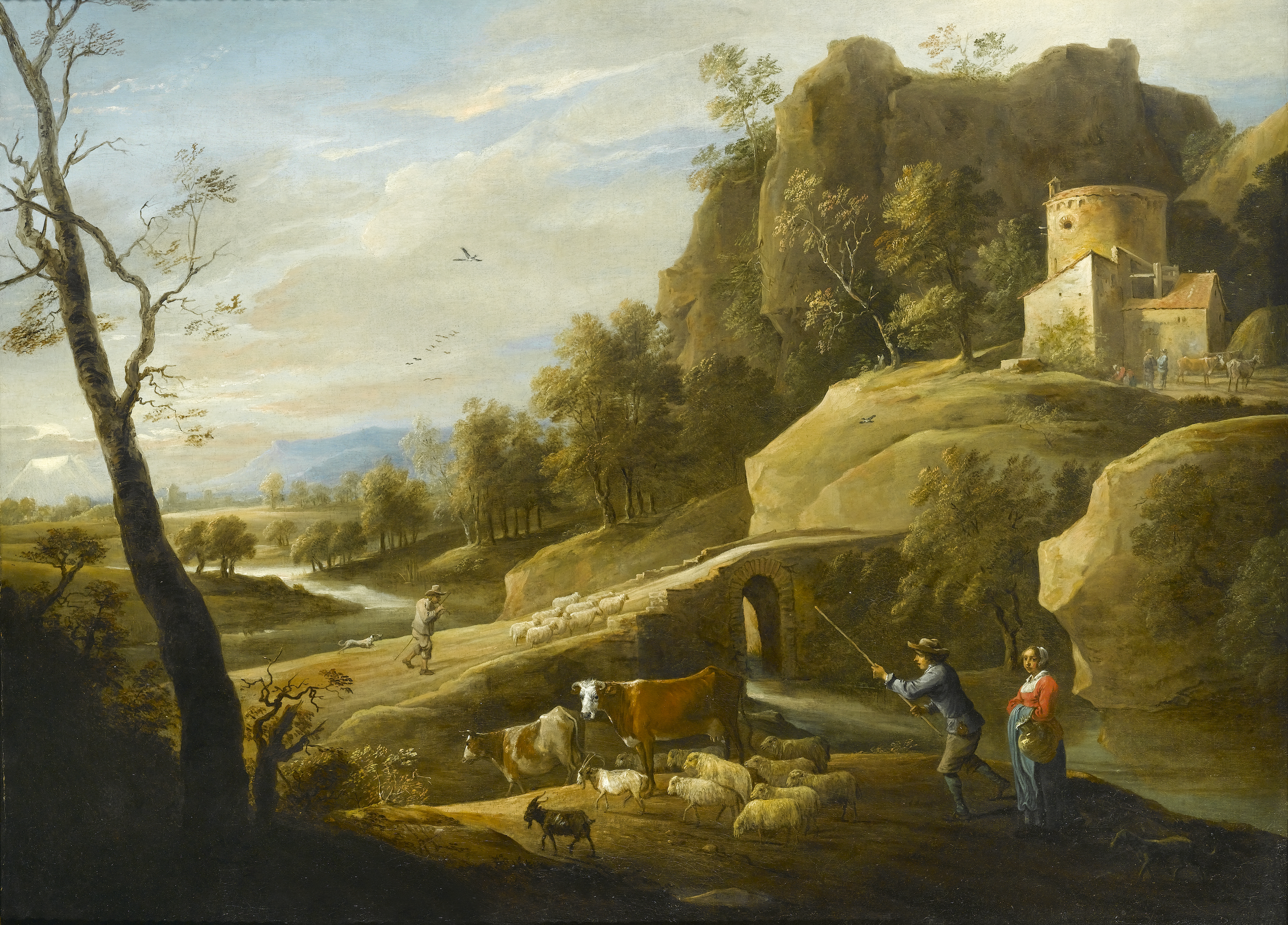 Landscape with a Drover and his Herd by a River
